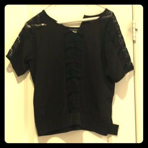 Black short sleeve top with lace detail